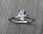 Emerald Cut White Sapphire Twig Engagement Ring, One Carat