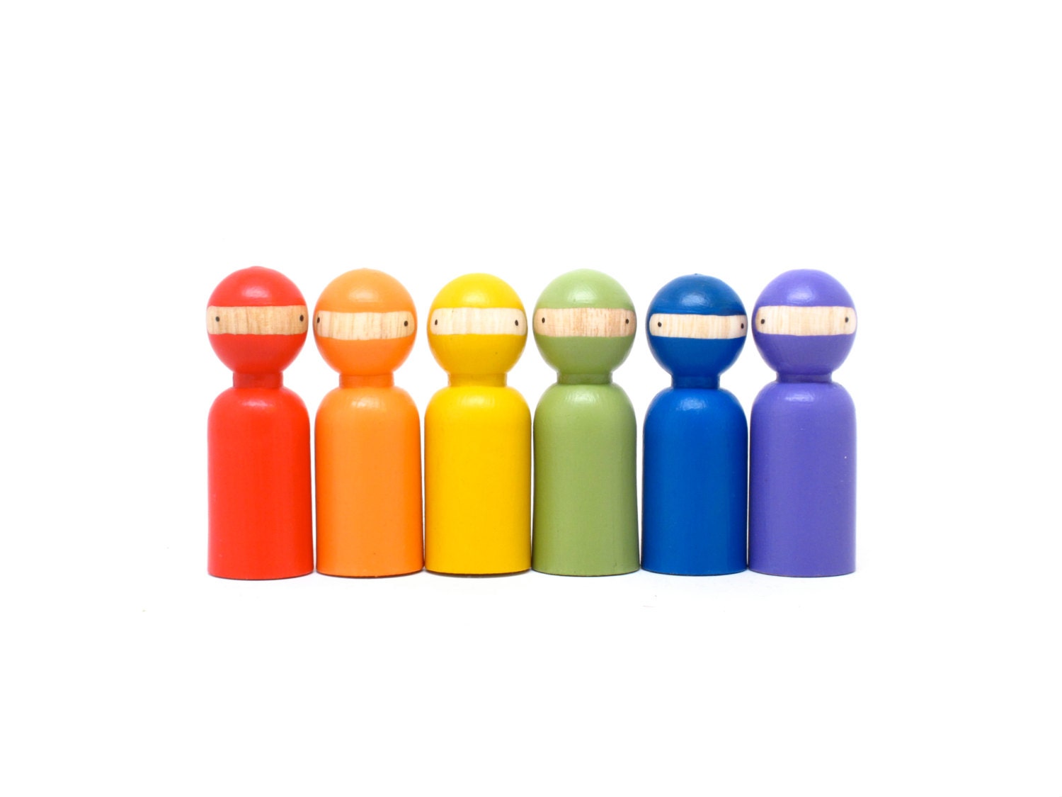 Wooden Toys - Ninjas with Intelligence Boys Gift Primary Colors // Fair Trade Wooden Peg Dolls Little People