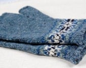Fair Isle Fingerless Gloves Blue, Green, Grey