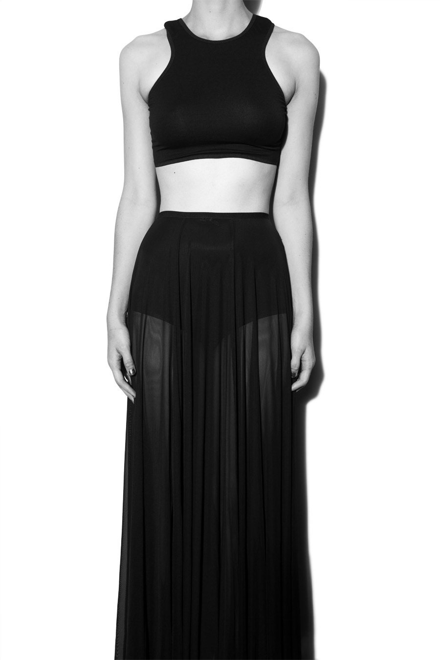 Black Bamboo Jersey 'Saga' Cropped Top