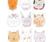 Cat Face Fine Art Giclee Print A4