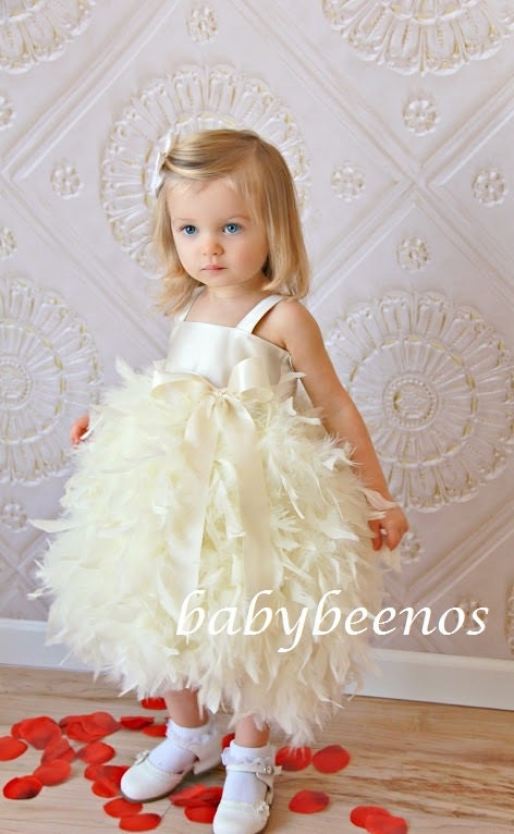 Flower Girl Dress  Feather Dress - Swan,  Solid Bodice - Made to Order Girls Sizes - Girls Sizes - 5, 6, 7, 8