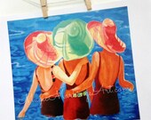 Best friends swimming pool print 12x12 inches from original acrylic painting by Cathie Carlson