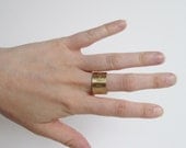 Brass Sumarian Hieroglyphics  Ring No. 4. Thick Band. Adjustable. Stamped Pattern Ring. Hand Stamped Ring.