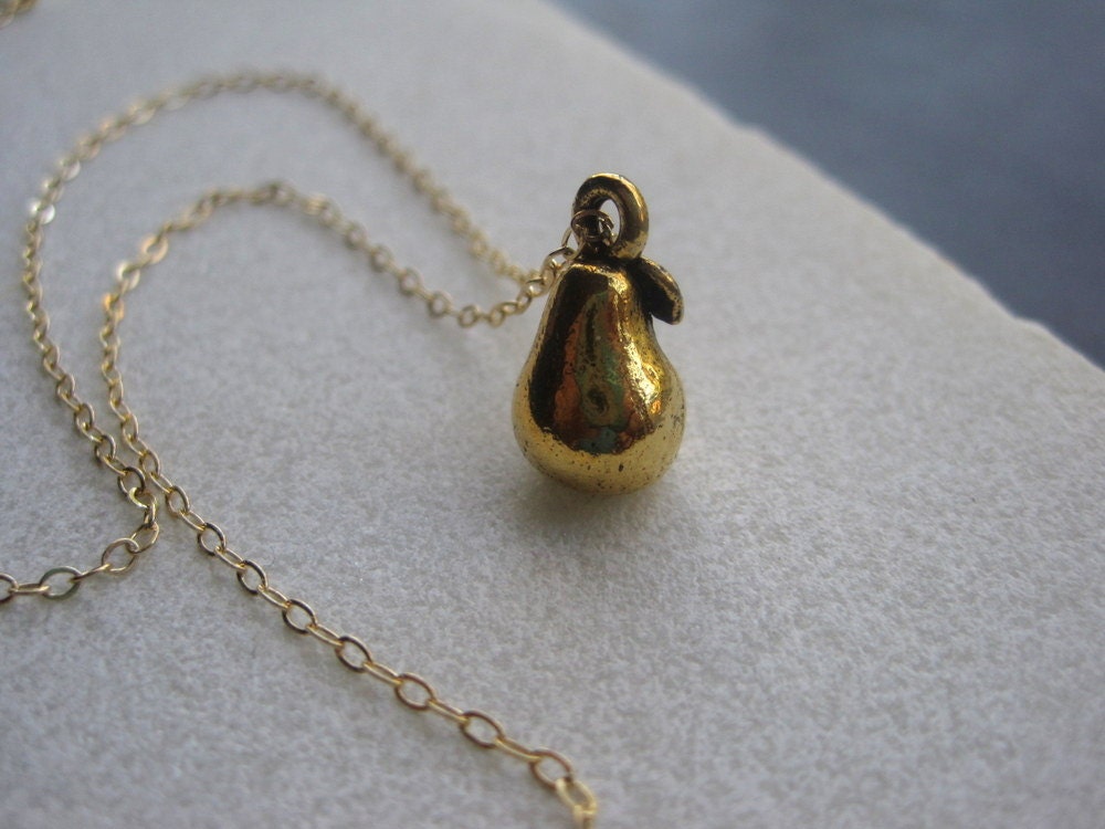 Gold Pear Necklace - Gold Pear Fruit Necklace -  Pear Necklace - Organic Necklace