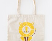 Lion Tote Bag, Reusable Bag, Eco Friendly, Yellow