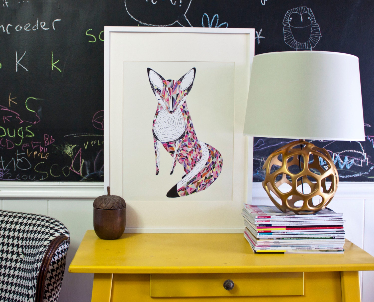 Fox Poster, Fox Print, Quilted Fox Poster, 16x20 Poster, Multicolored Poster, Quirky Wall Art, Giclée Fine Art Print