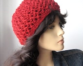 Knit Red Hat Cherry Lace Beanie Womens Hat Spring Fashion