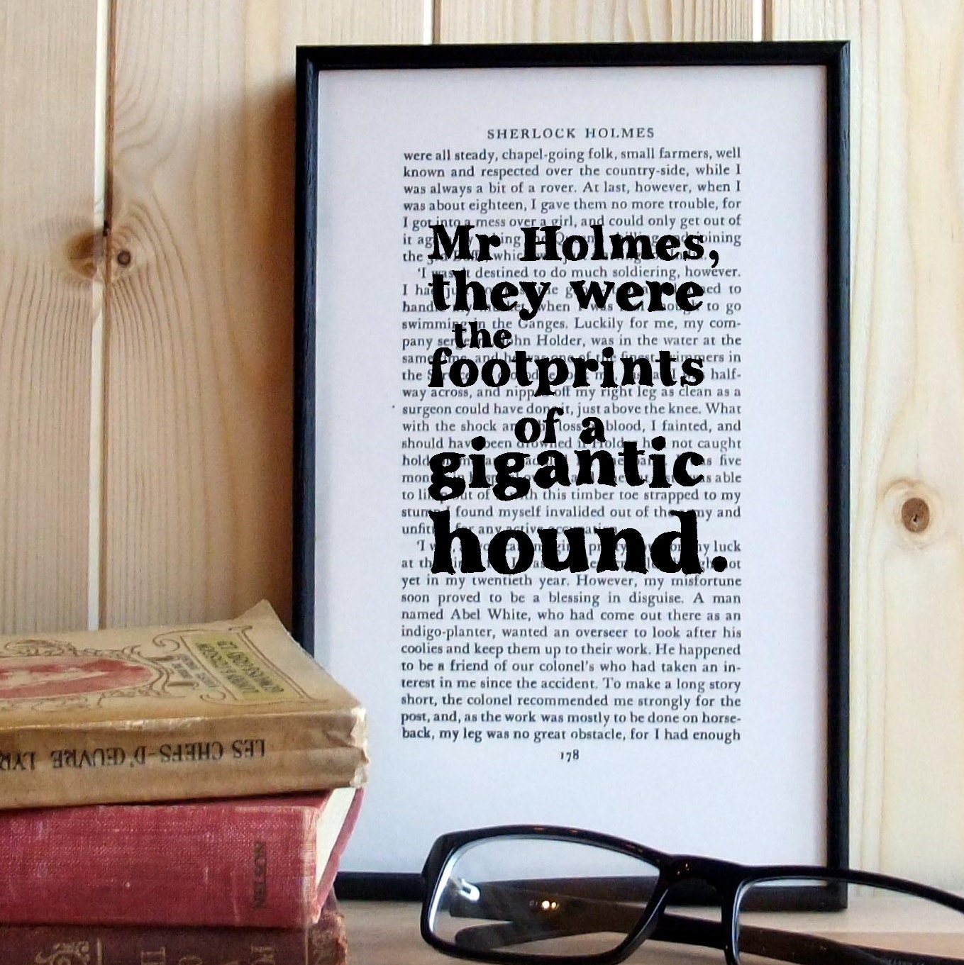 Sherlock Holmes Hound of the Baskervilles Quote on Vintage Book Page Framed Altered Book Art