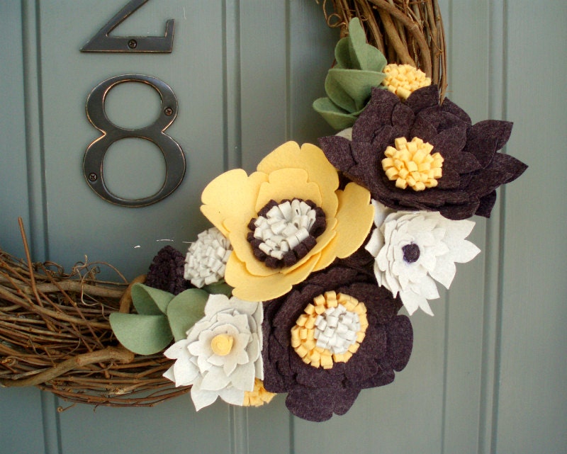 Grapevine Wreath Felt Handmade Door Wall Decoration - Great Grape 14in