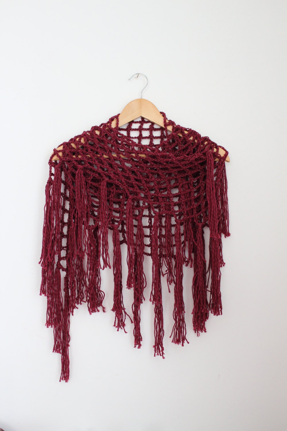 Oxblood Triangle Fishnet Shawl - Wool/Linen