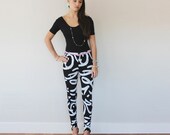 Hand Printed Organic Leggings in White on Black 'Abstract' Print
