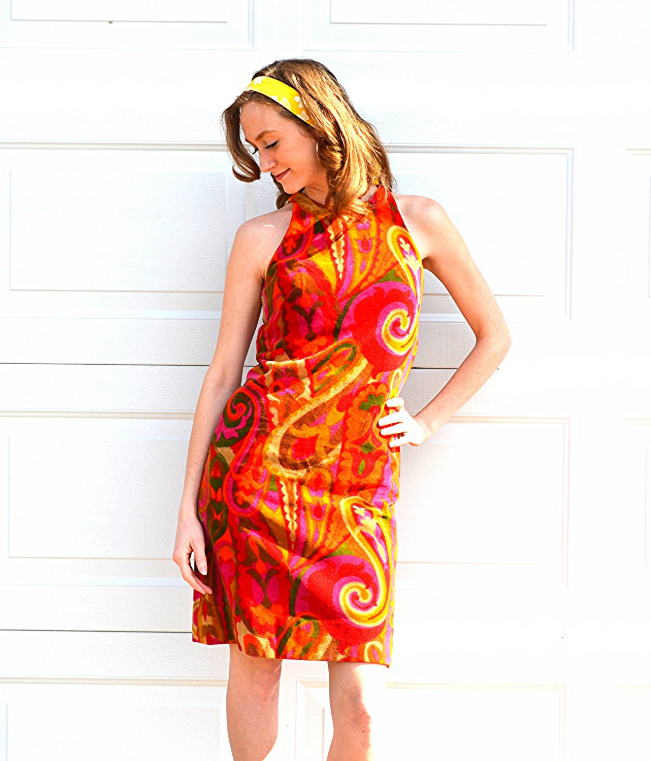 1960's Twiggy Gogo Dress Psychedelic Mod Sixties Rare Retro Groovy Threads Flower Child Hippie Disco Halter Mini Kaleidoscopic Color Designs - ecofriendlyfreckles