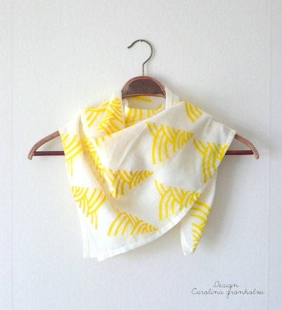 Bright Yellow Shawl, Triangle Wave Hand Printed Geometric Modern Scarf