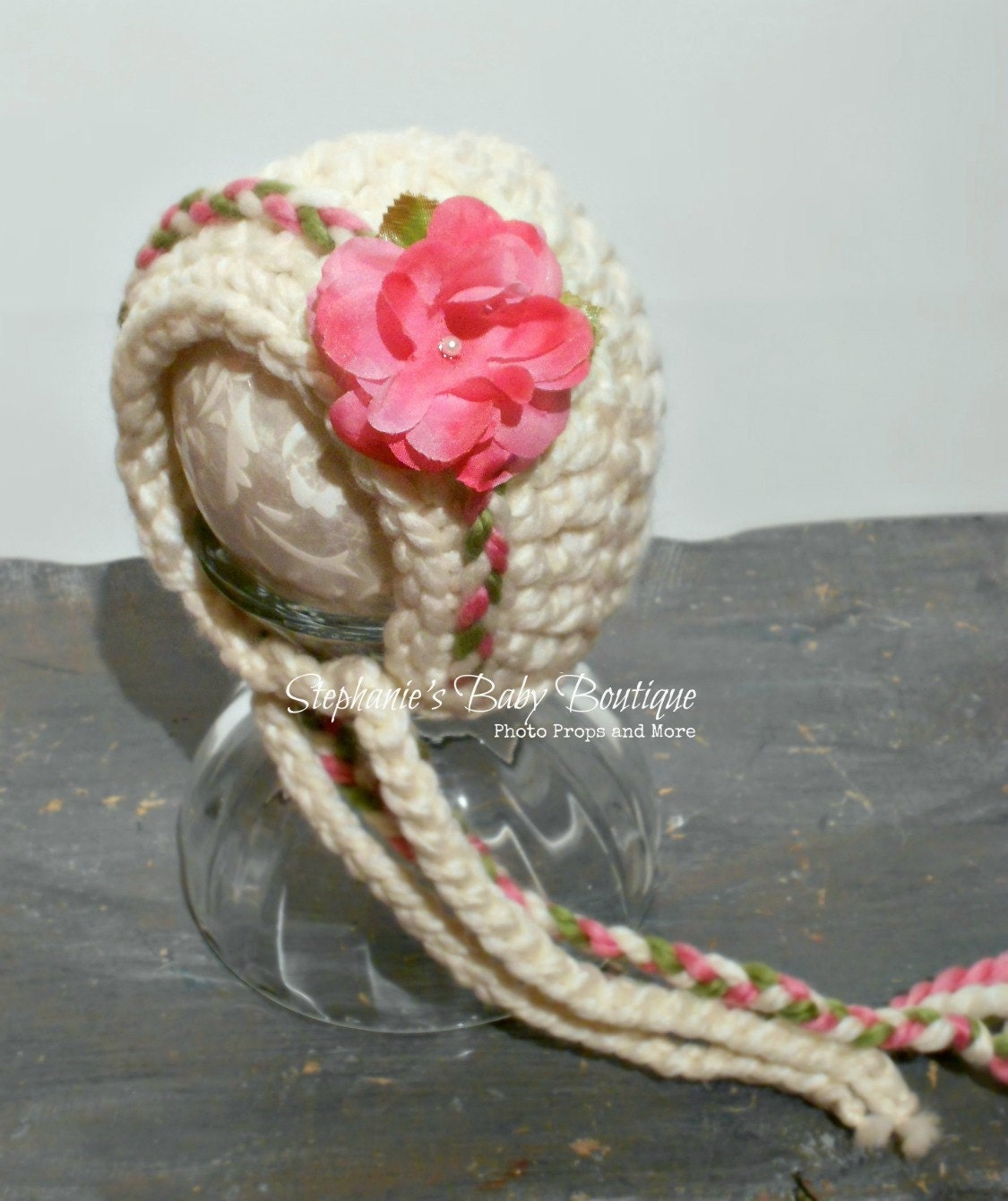 Crochet Newborn Baby Girl Boy Sweet Pea Bonnet, Custom Made, Spring Photo Photography Prop Handmade Fabric Flower Hat, Beanie Easter Hat