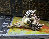 SKY PILOT INSIGNIA Steampunk Key Collar Pin Tie Tack Lapel Pin Biker Brass Winged Heart Pin0055 by Robin Delargy LooLoo's Box