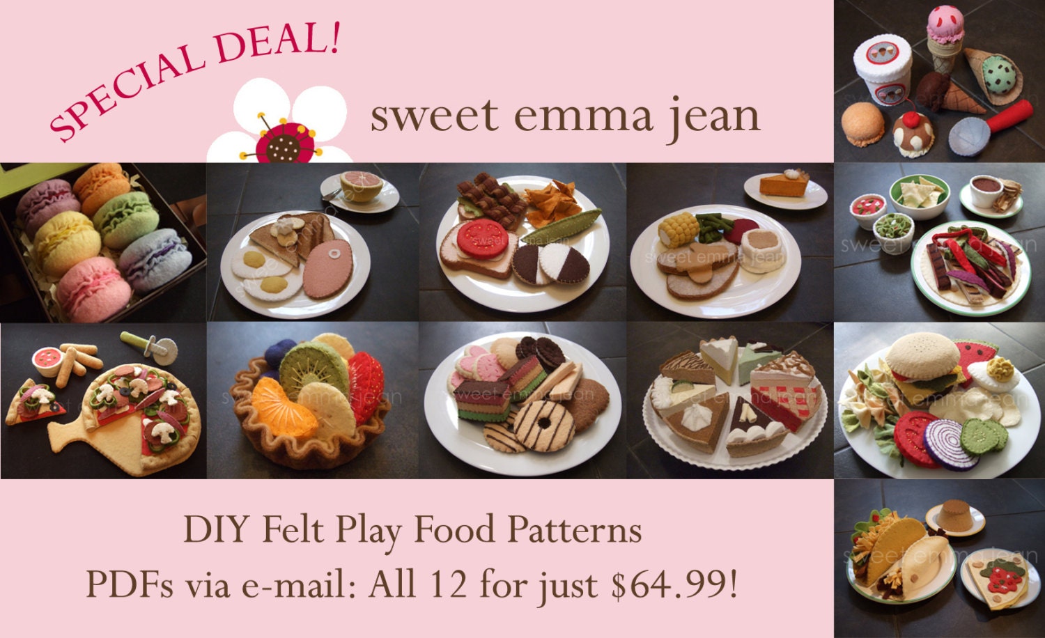Felt Play Food Pattern PDFs - Get all 12 for one low price - DIY Felt Food Patterns