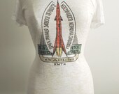 Sputnik Rocket T-Shirt  -  Soviet Space Race - Graphic Printed White Burnout Tee - Women's sizes
