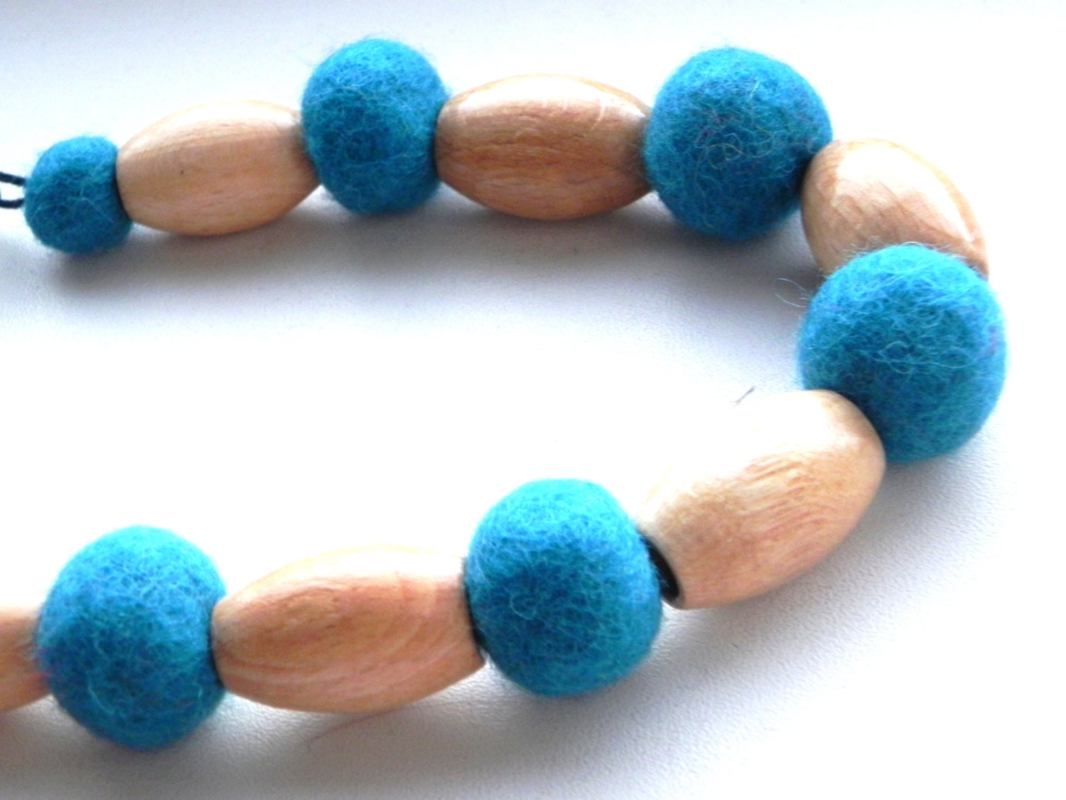Felt wool bubble Necklace Original women accessory Turquoise color Ready to shipped