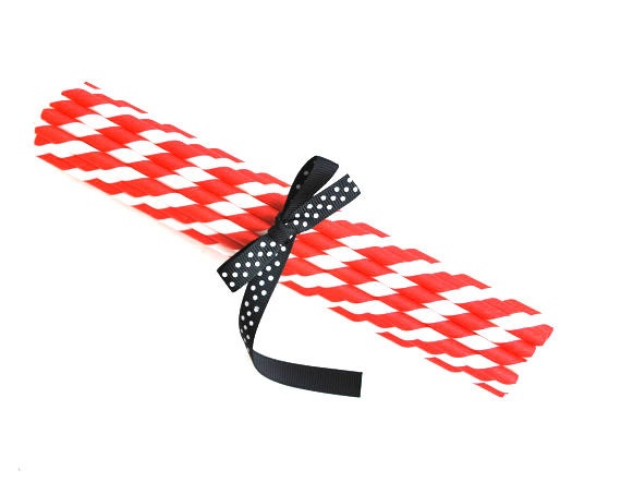 24 RED STRIPED Paper Straws a427