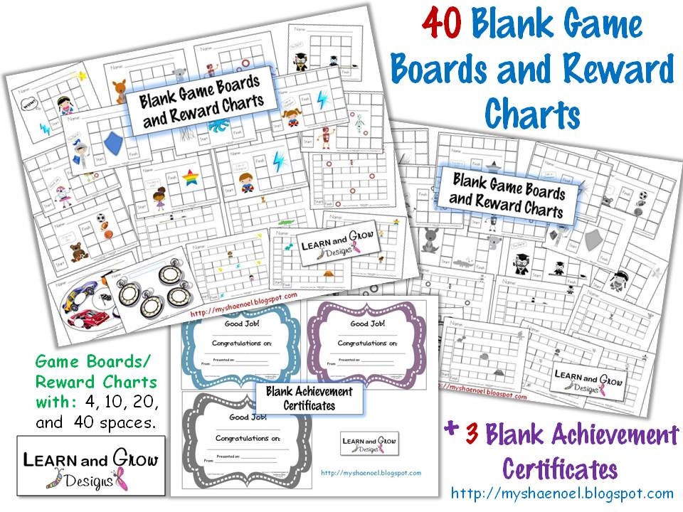 Printable Blank Game Boards, Reward Charts, and Certificates