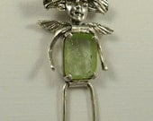 Angel Haily Opens Herself To Healing - Up Cycled Sterling, Depression Glass, And PMC - Art Jewelry Pendant - 1135