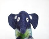 Babajide -  Blue Felt Elephant, Puppet, Art Marionette, Felted Animal, Stuffed Toy. MADE TO ORDER