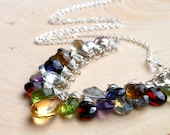 Statement Gemstone Necklace, Semi Precious Multi Stone Bib Necklace, Sterling Silver, Citrine, Garnet, Peridot, Iolite, Gemstone Jewelry