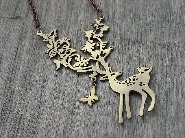 Deer Necklace, Stag Necklace, Fawn Necklace, Antler Necklace, Game of Thrones, Woodland, Nature, Whimsical, Filigree Necklace, Hunter,