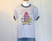 Vintage 80s YOSEMITE SAM RINGER Shooters Pub Bar Pirate Graphic Screen Stars Medium 50/50 T-Shirt
