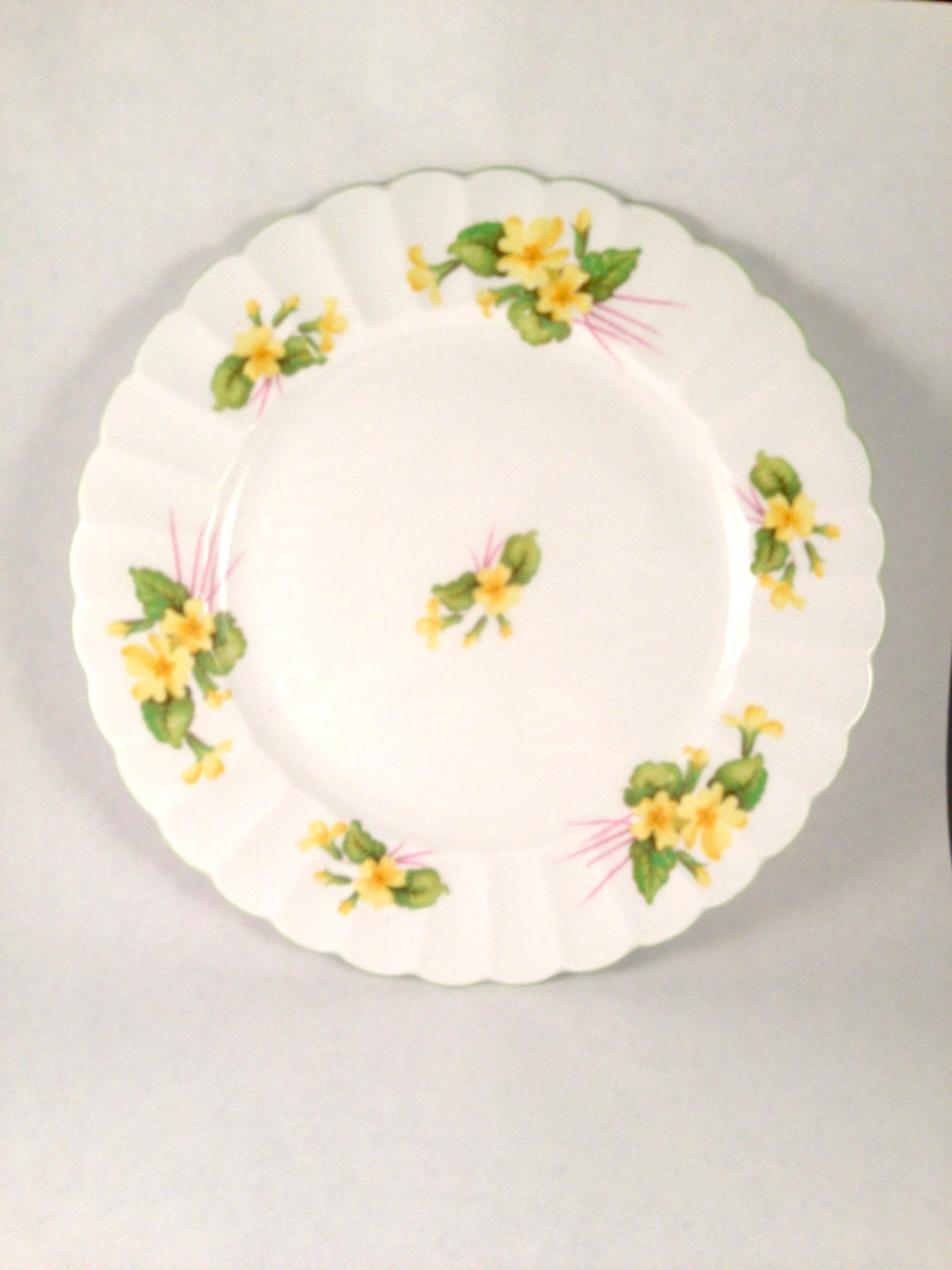 Shelley Yellow Primrose Tea Plate - Fine Bone China - England - Sandwich Plate - Afternoon Tea - green  yellow  white -  flowers - floral