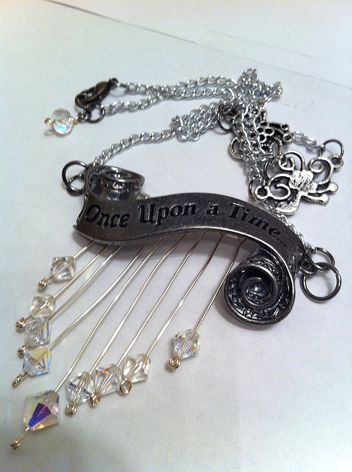 Fairy tale "once upon a time" scroll banner necklace