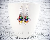 Earrings - Japanese Lace Cross Chainmaille - Rainbow - Pride
