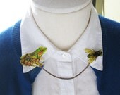 Woodland Frog and Fly Sweater Brooch Double Collar Pin Spring and Summer Trend