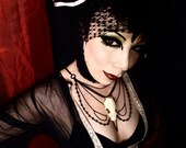Victorian Inspired Real Mink Skull Necklace with Black Chain Gothic Apocalyptic OOAK Sexy Goth