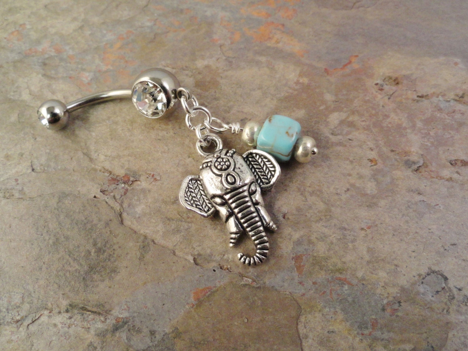 Indian Elephant Belly Button Ring with Turquoise Navel Jewlery