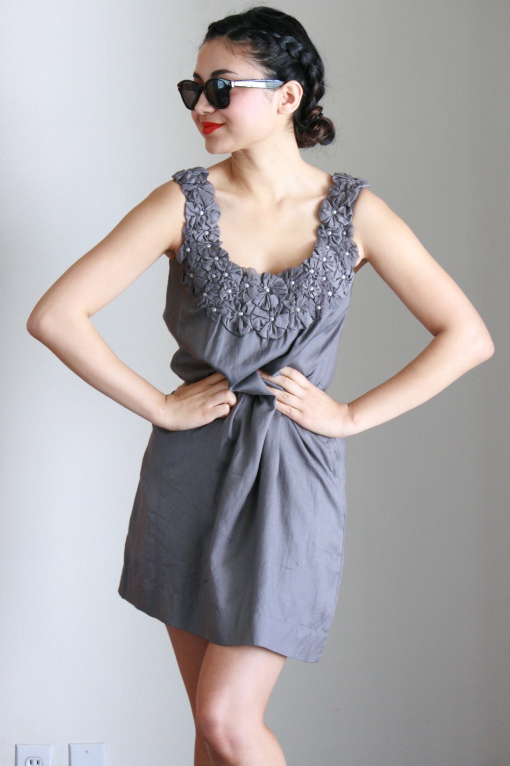 Gray Wedding Dress. Gray Bridesmaids Dress. Gray Floral Dress.French Dress. Bike Riding Dress. Prom Dress