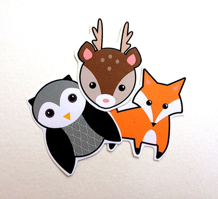 Cute Animals Fox Owl Deer  - sticker set