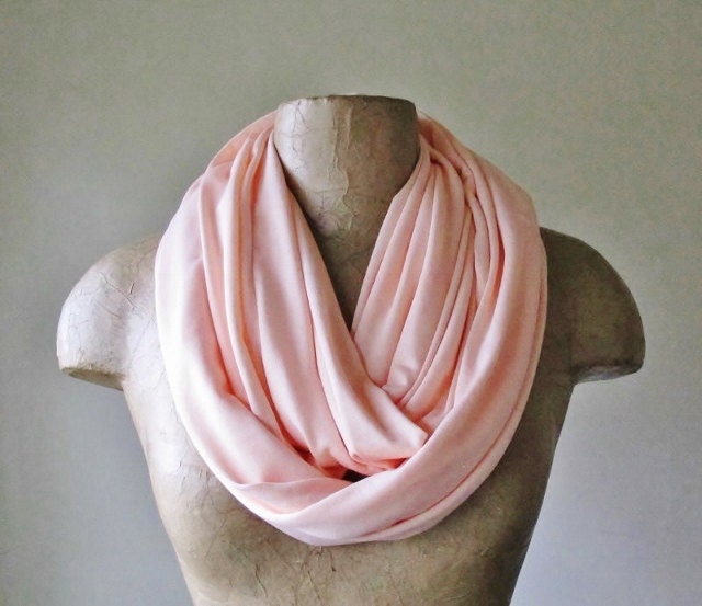 Pale Coral Peach Infinity Scarf - Handmade Circle Scarf - Lightweight Jersey Loop Scarf