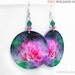 Fuchsia Pink Flower Earrings FREE SHIPPING  dangle  Round decoupage earrings Floral motif ,  gift for her under 25