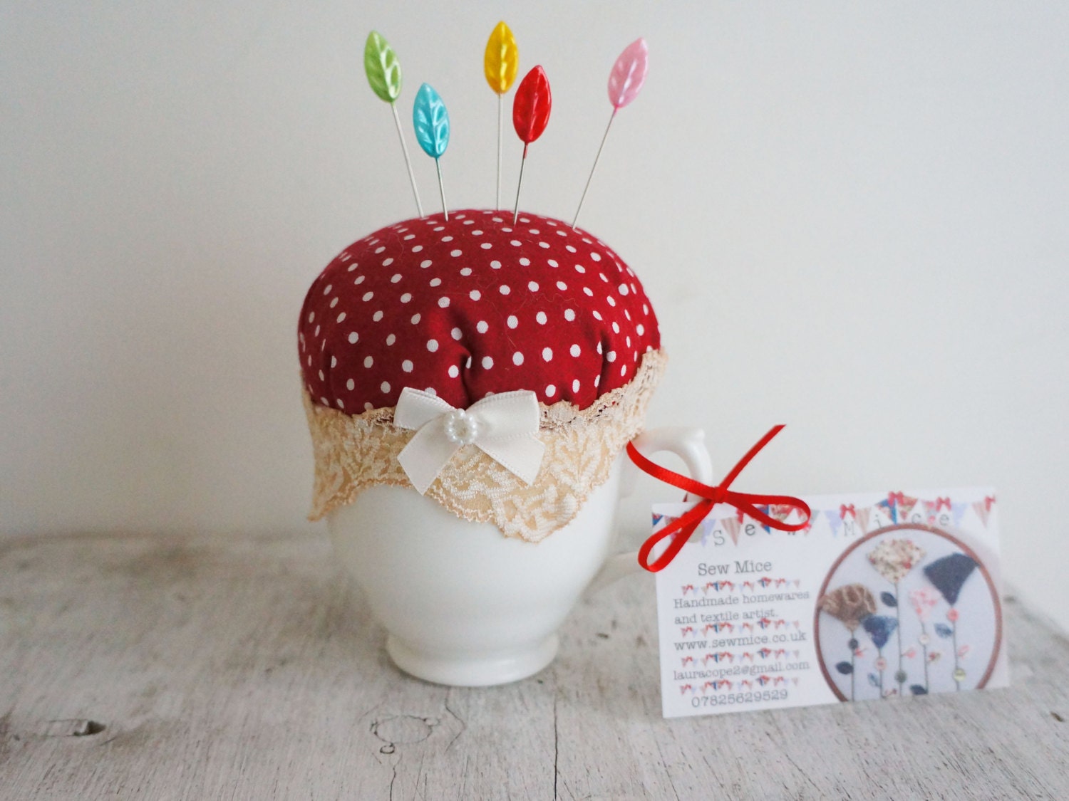teacup pincushion, sewing accessories, tea cup, pin cushion, needle holder, handmade