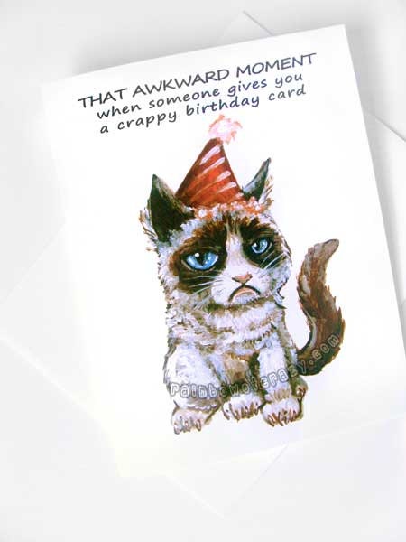 Funny Birthday Card, Grumpy Cat Card, Crappy Birthday, Blank Greeting Card, Adult Humor