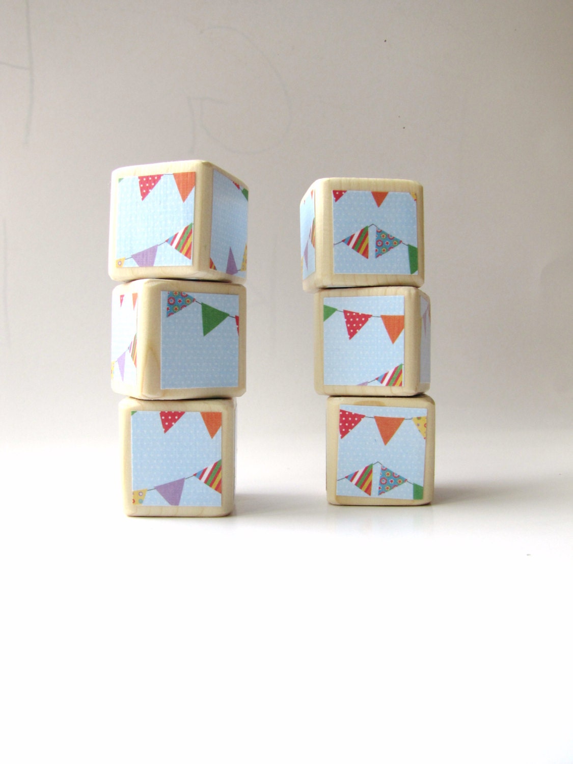 Light blue Baby Shower Table Decoration. Unisex.  Wood Blocks. Toddler Toy.  Pennant. Flag. Bunting. Banner. Nursery Decor. Ready to Ship