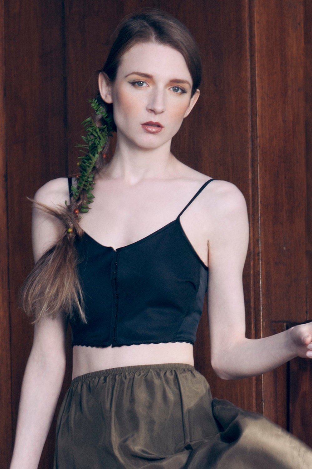 Denim & Silk Bra Top -  Black