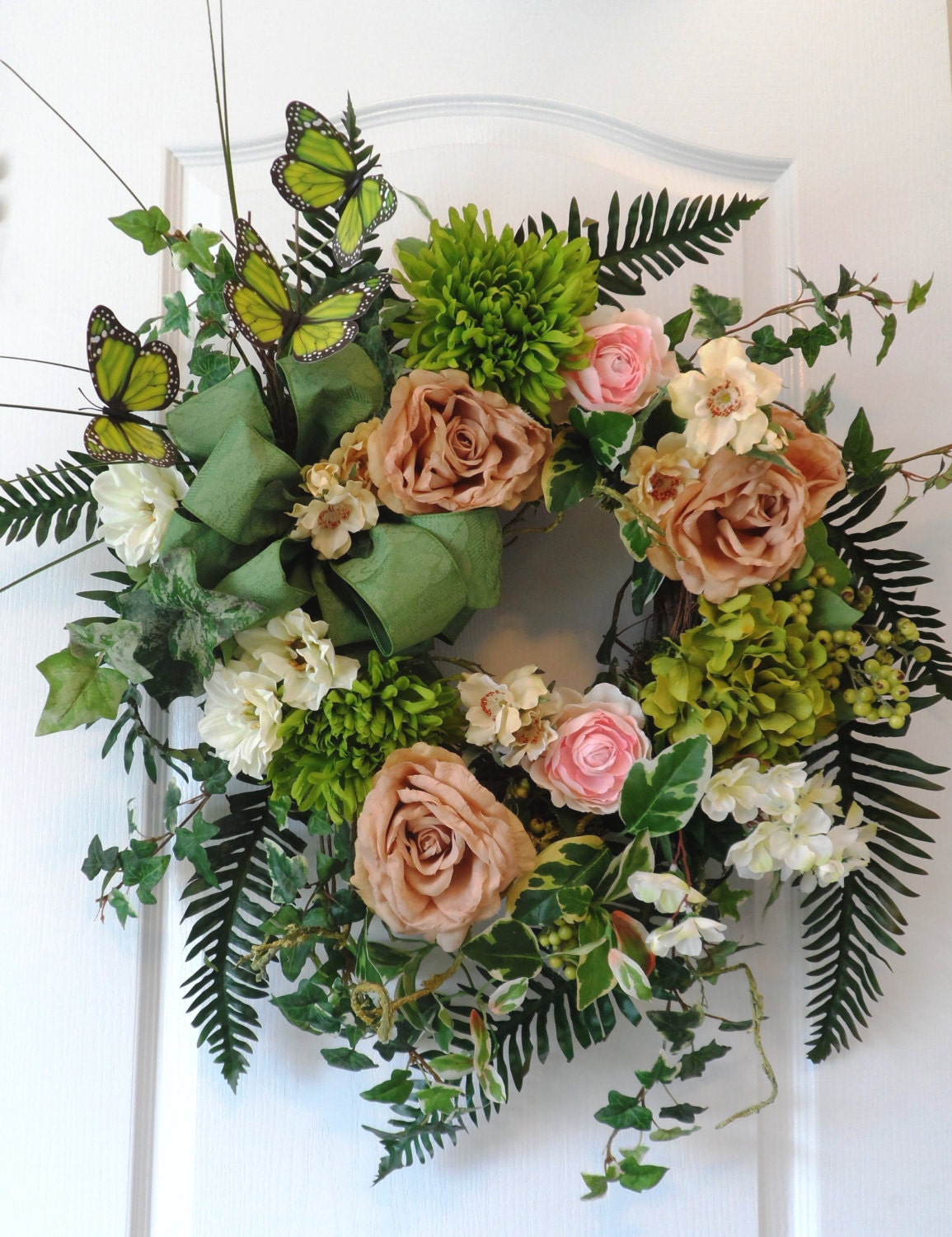 Spring Summer Soft Pink and Salmon Shabby Chic Wreath for sale