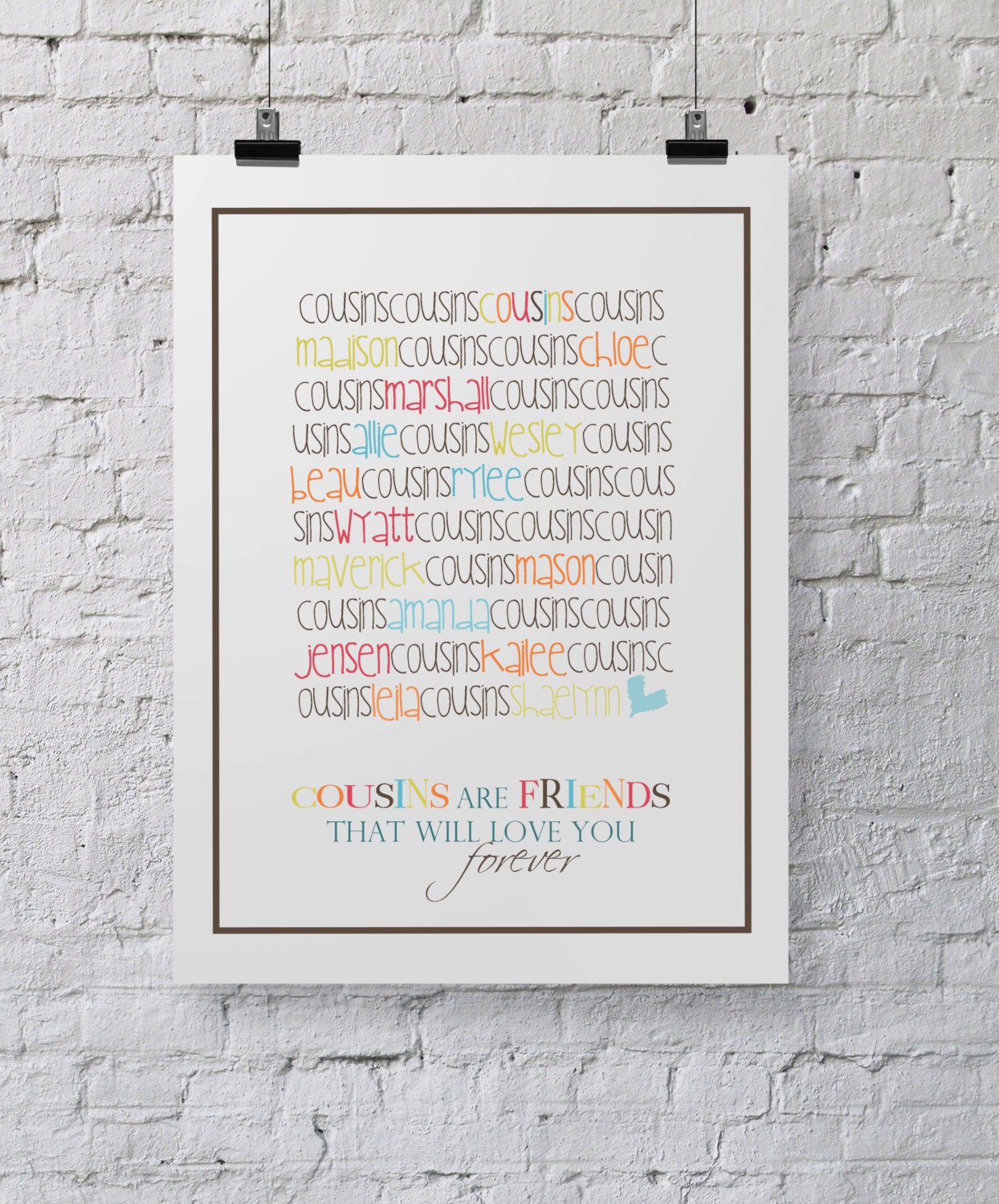 Cousins are Friends, Typography Art, 11x14