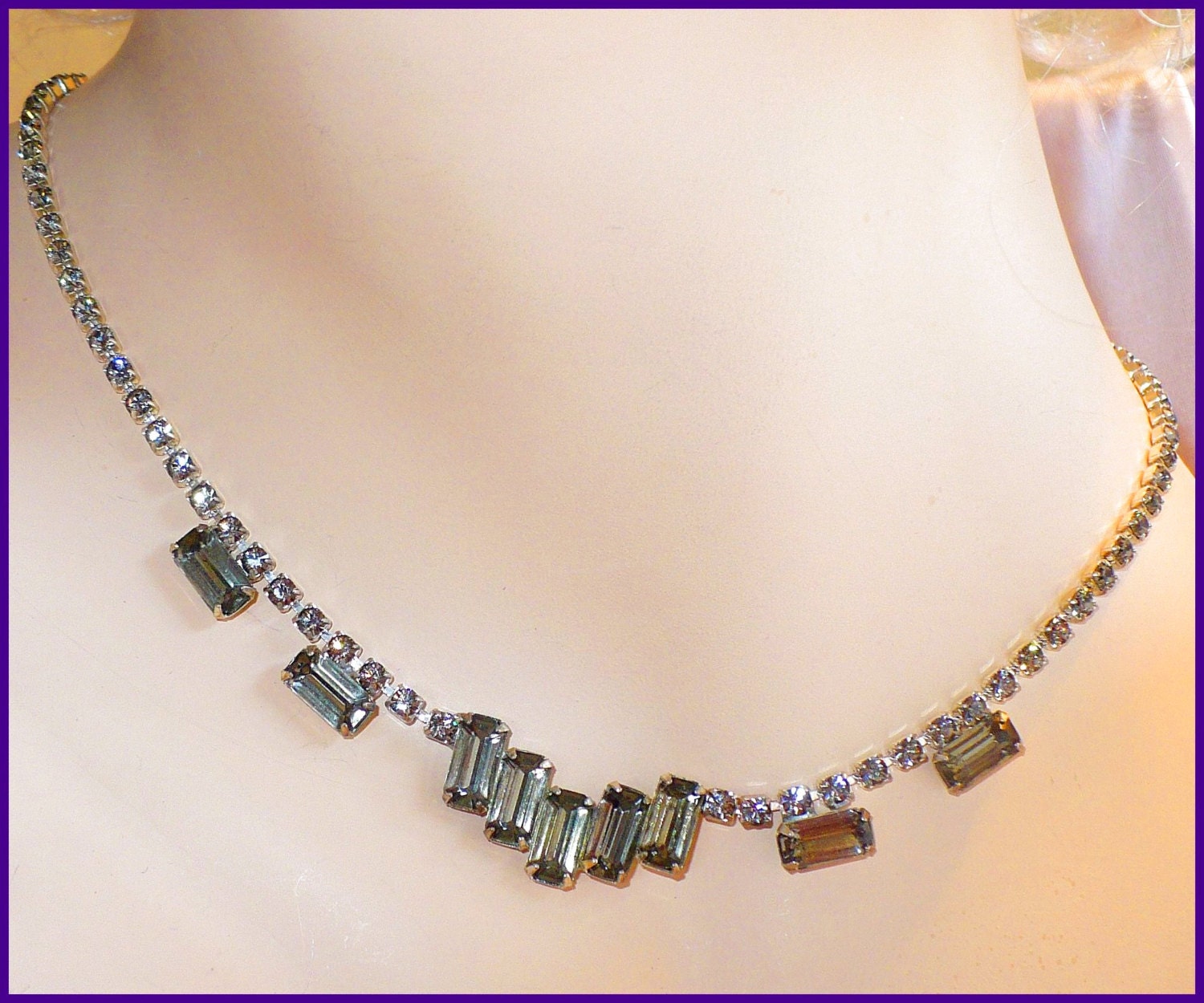 Sumptuous Silver & Smokey Gray Rhinestone Necklace, Silver Sparkle