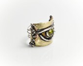 Green Eyes Ring- Peridot - Mixed Metal - Olive Green  - Ready to Ship