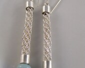 Silver and Pale Aqua Amazonite Earrings-Woven Silver Wire-Helix Textile Design