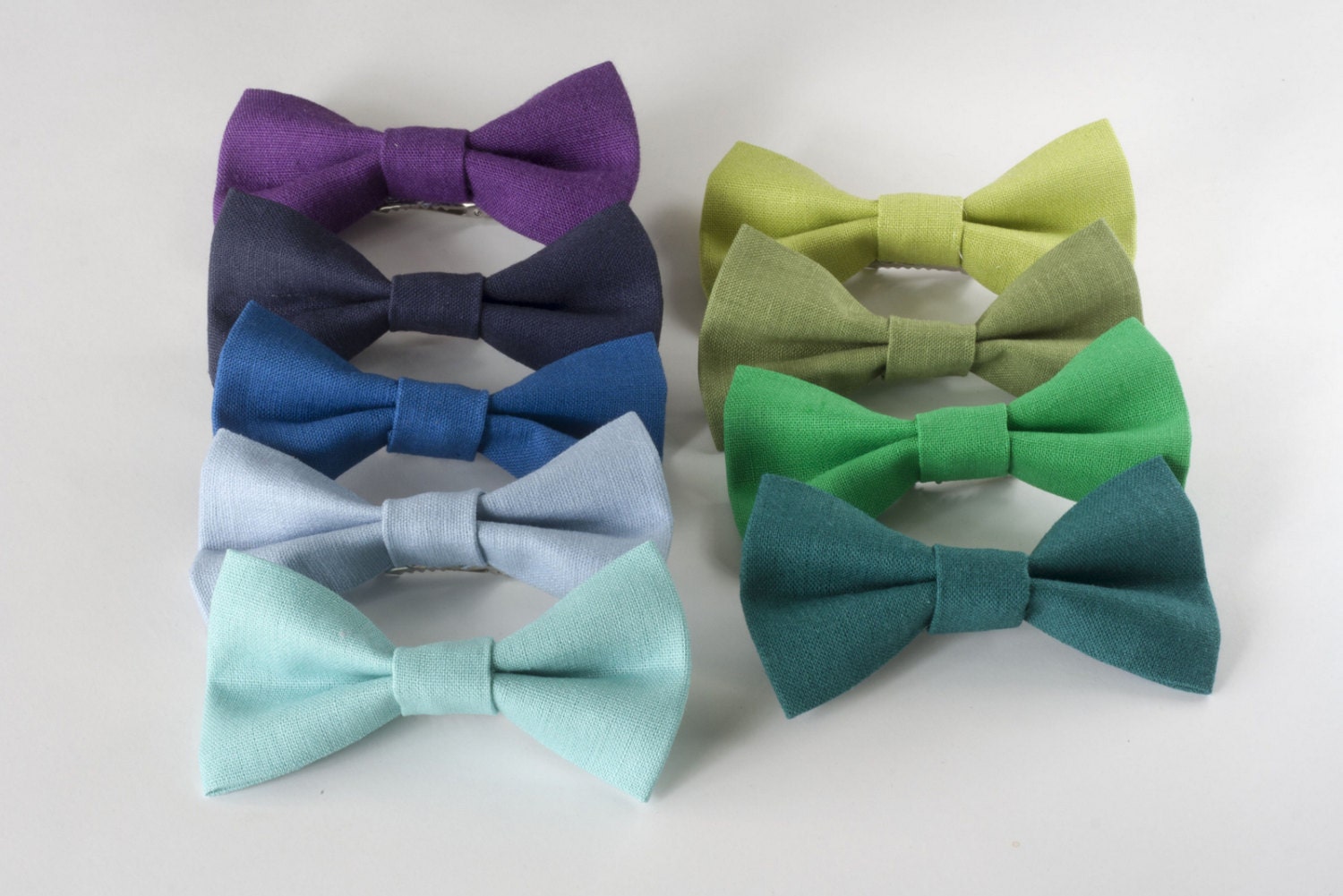 Linen Hair Bow / Clip on Bow-Tie - Cool Tones - Choose One